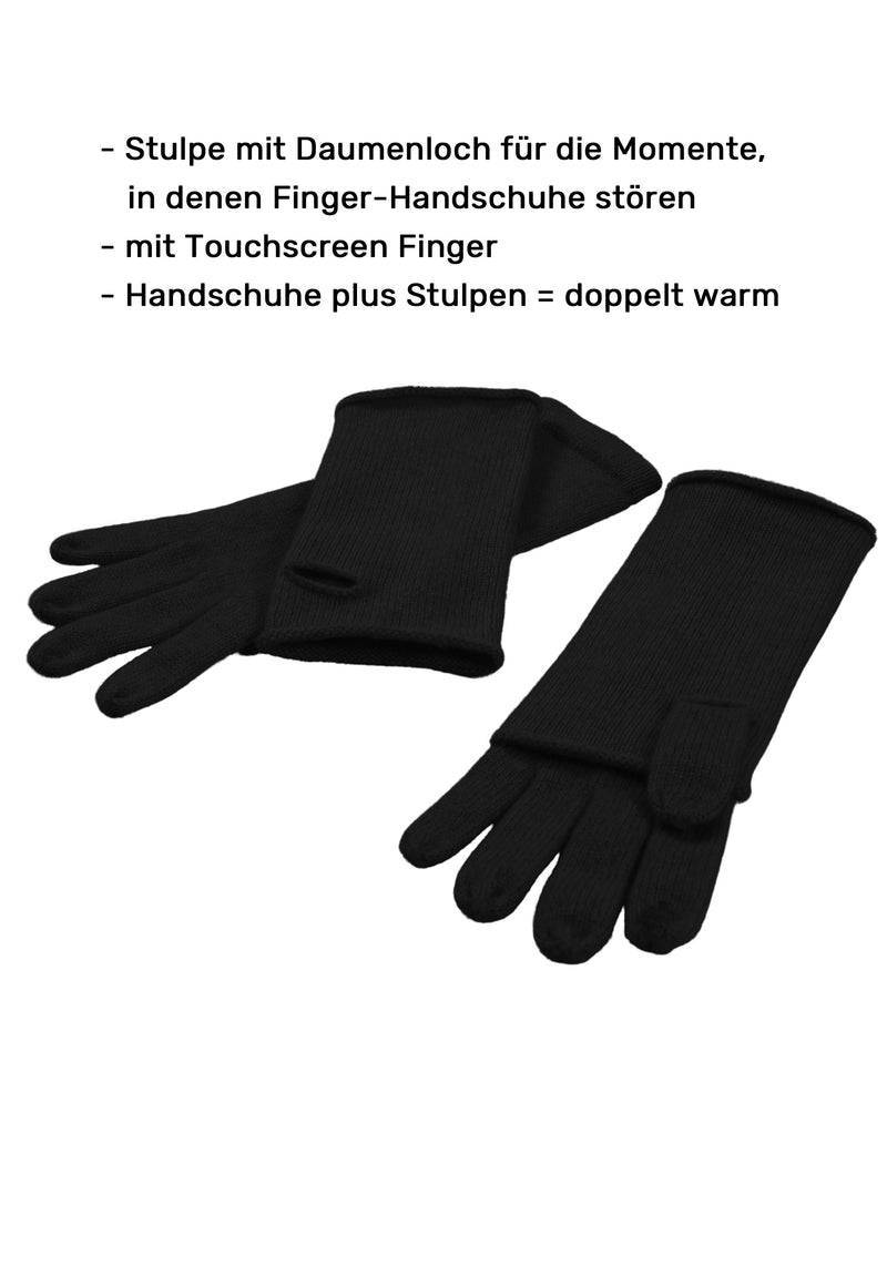 Loevenich Kaschmir-Mütze, Handschuh + Schal mit geometrischem Muster - Schwarz Hotsell