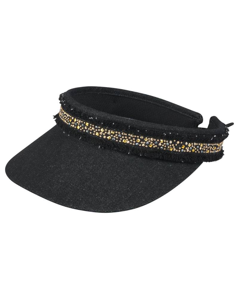 Loevenich Visor mit Glitzersteinchen-Denim Schwarz im Angebot