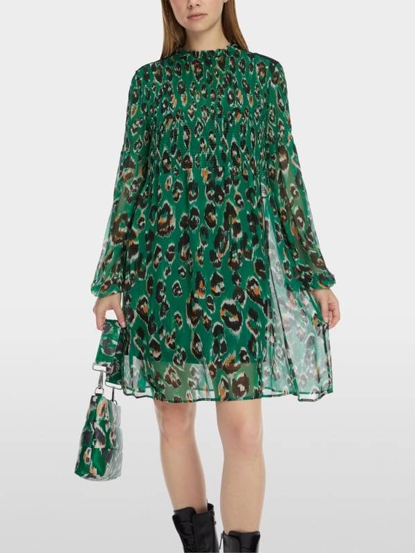 Marc Cain Gesmoktes Greo-Print-Kleid Auslauf