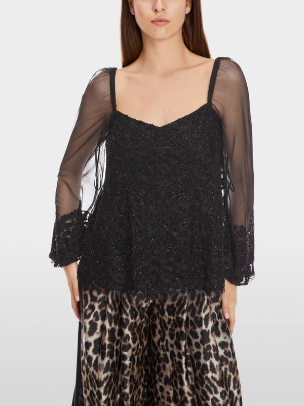 Marc Cain Spitzen-Bluse mit Perlen-Stickerei Angebote