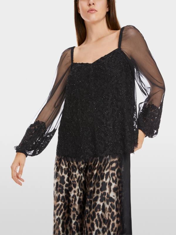 Marc Cain Spitzen-Bluse mit Perlen-Stickerei Angebote
