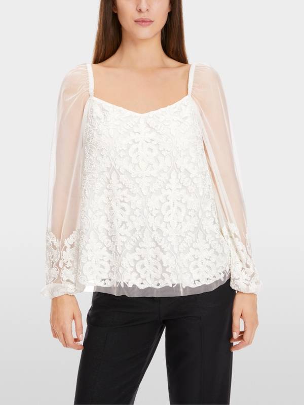 Marc Cain Spitzen-Bluse mit Perlen-Stickerei Blitzverkäufe