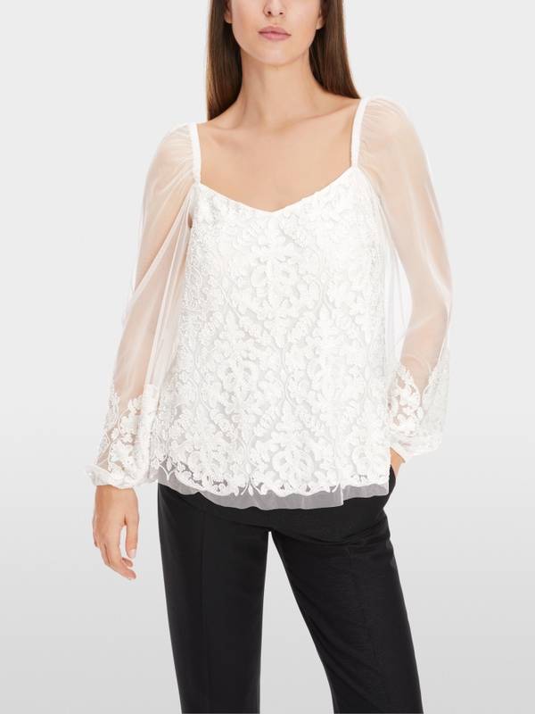 Marc Cain Spitzen-Bluse mit Perlen-Stickerei Blitzverkäufe
