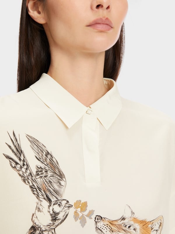 Marc Cain Bluse mit Polokragen und Print Schlussverkauf