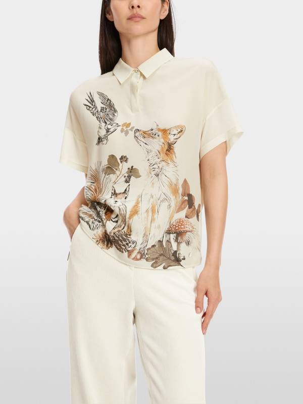 Marc Cain Bluse mit Polokragen und Print Schlussverkauf