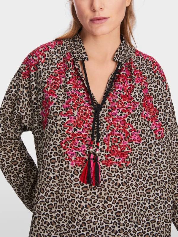 Marc Cain Baumwoll-Bluse mit Leo-Print Schlussverkauf