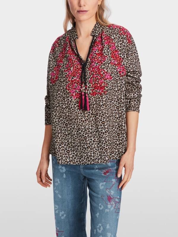 Marc Cain Baumwoll-Bluse mit Leo-Print Schlussverkauf