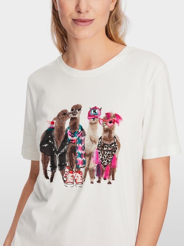 Marc Cain Baumwoll-T-Shirt mit Lama-Gang-Motiv Begrenztes Angebot