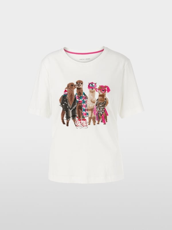 Marc Cain Baumwoll-T-Shirt mit Lama-Gang-Motiv Begrenztes Angebot
