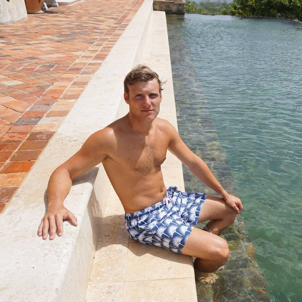 HERREN Badehose Palme in dunkelblau Outlet