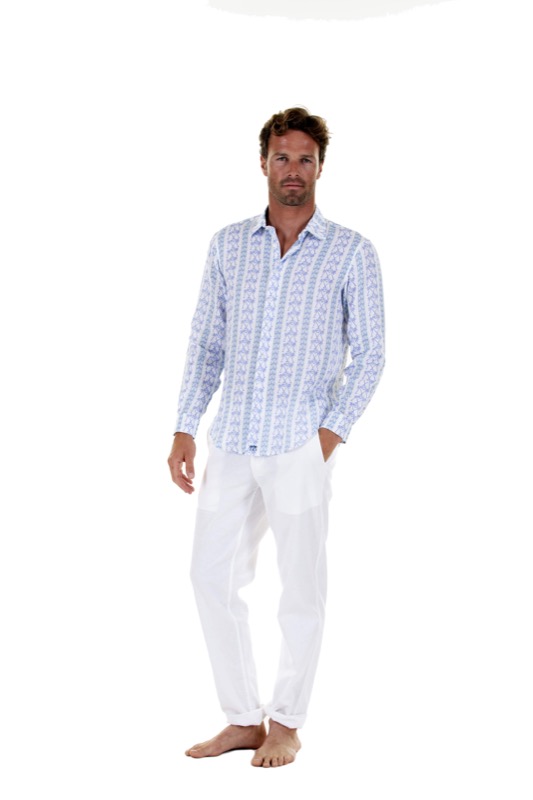 HERREN Leinenhemd mit Streifen in blau Hotsell
