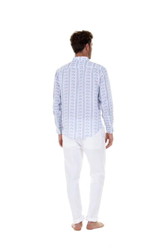HERREN Leinenhemd mit Streifen in blau Hotsell