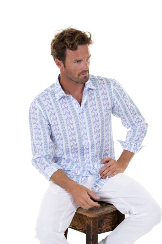 HERREN Leinenhemd mit Streifen in blau Hotsell