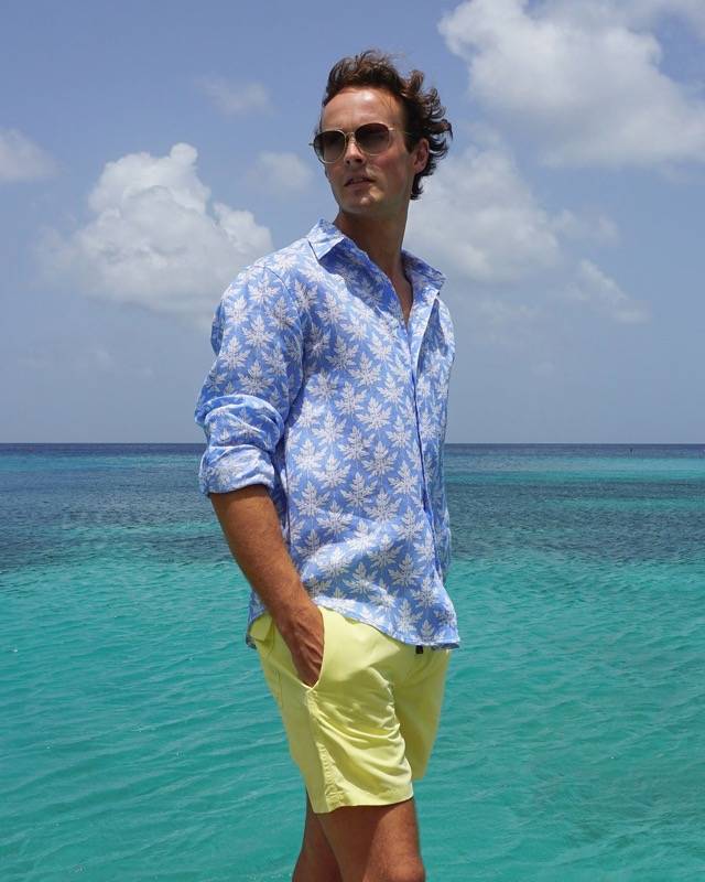 HERREN Leinenhemd Papaya blau Verkauf