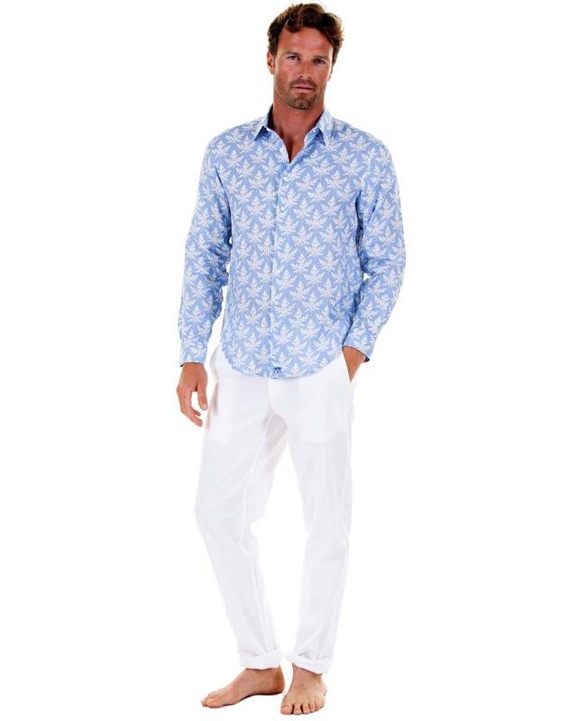 HERREN Leinenhemd Papaya blau Verkauf