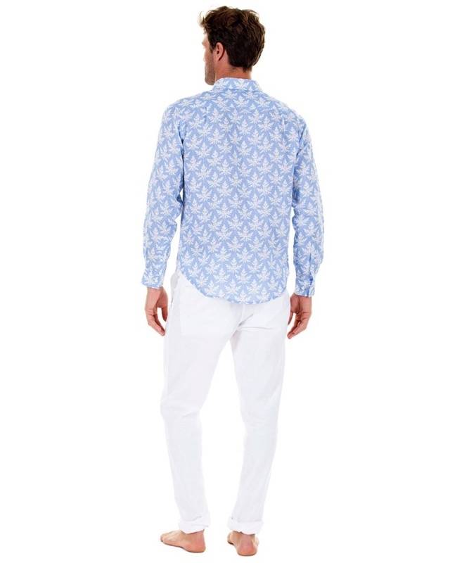 HERREN Leinenhemd Papaya blau Verkauf