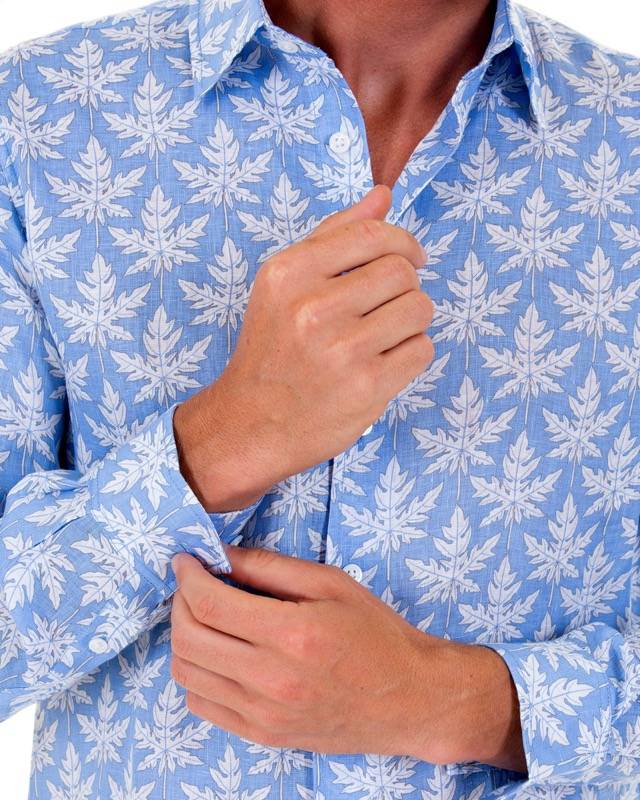 HERREN Leinenhemd Papaya blau Verkauf