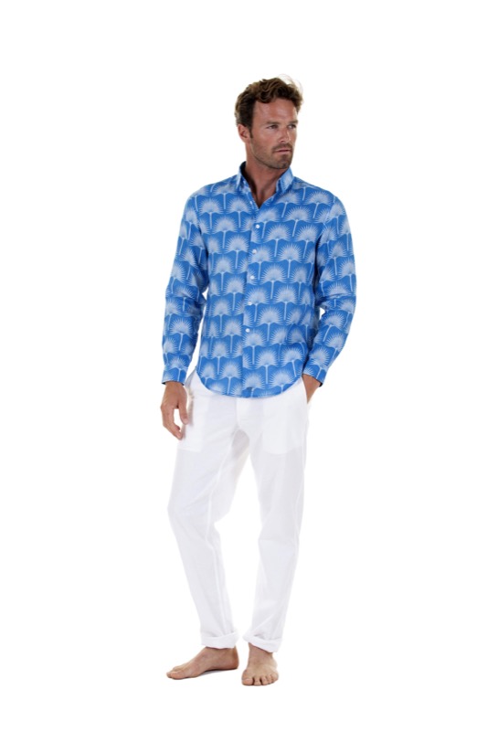 HERREN Leinenhemd Palme in himmelblau Hotsell