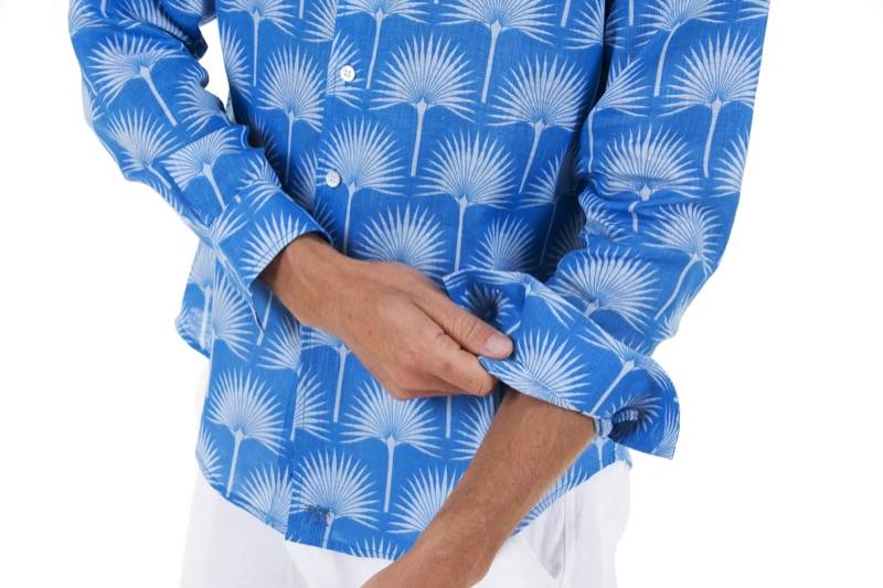 HERREN Leinenhemd Palme in himmelblau Hotsell
