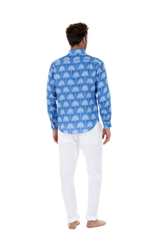 HERREN Leinenhemd Palme in himmelblau Hotsell