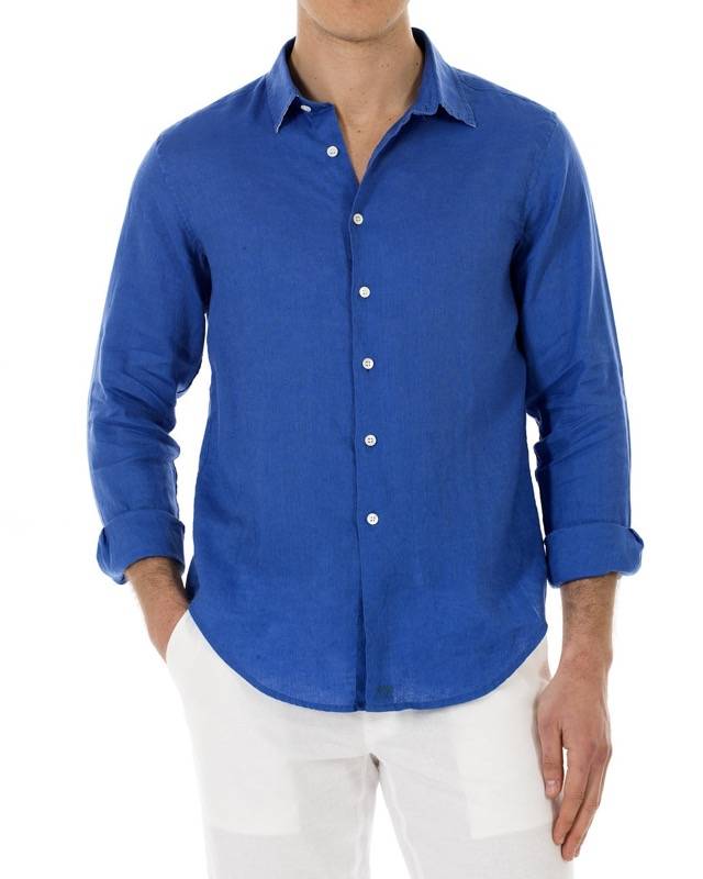 HERREN Leinenhemd in blau Fabrikverkauf