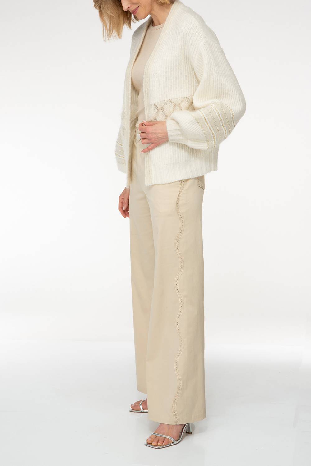 IVI GmbH SOLID KNIT Cardigan mit Zier-Crochet weiß Auslauf