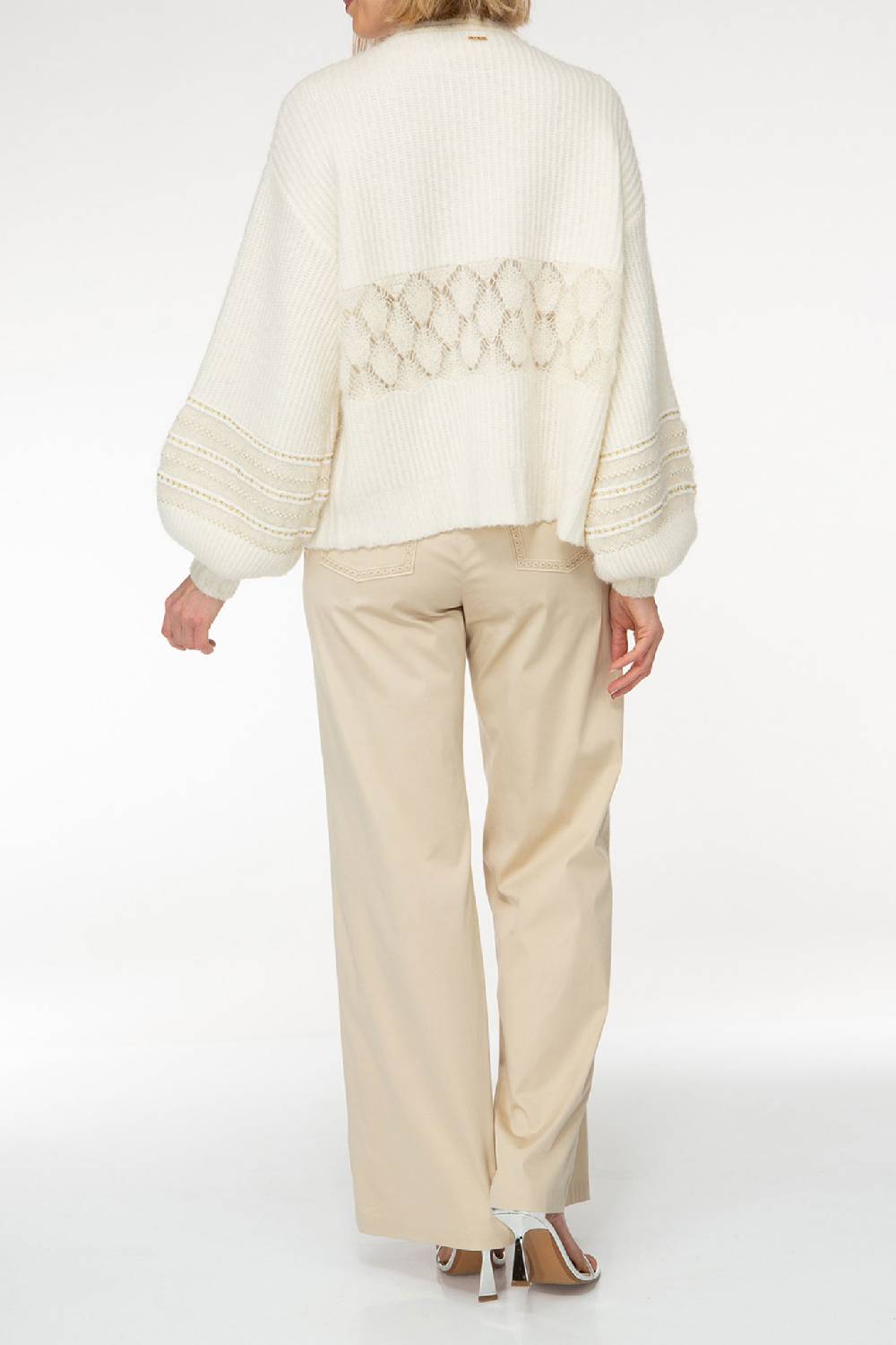 IVI GmbH SOLID KNIT Cardigan mit Zier-Crochet weiß Auslauf