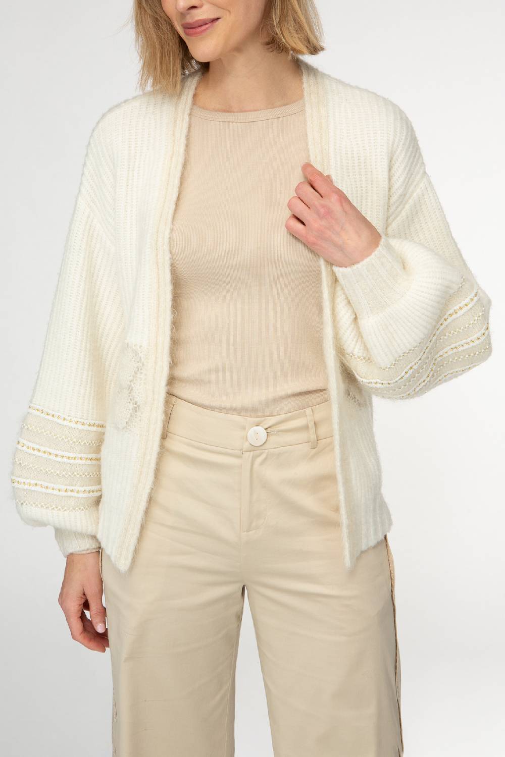 IVI GmbH SOLID KNIT Cardigan mit Zier-Crochet weiß Auslauf