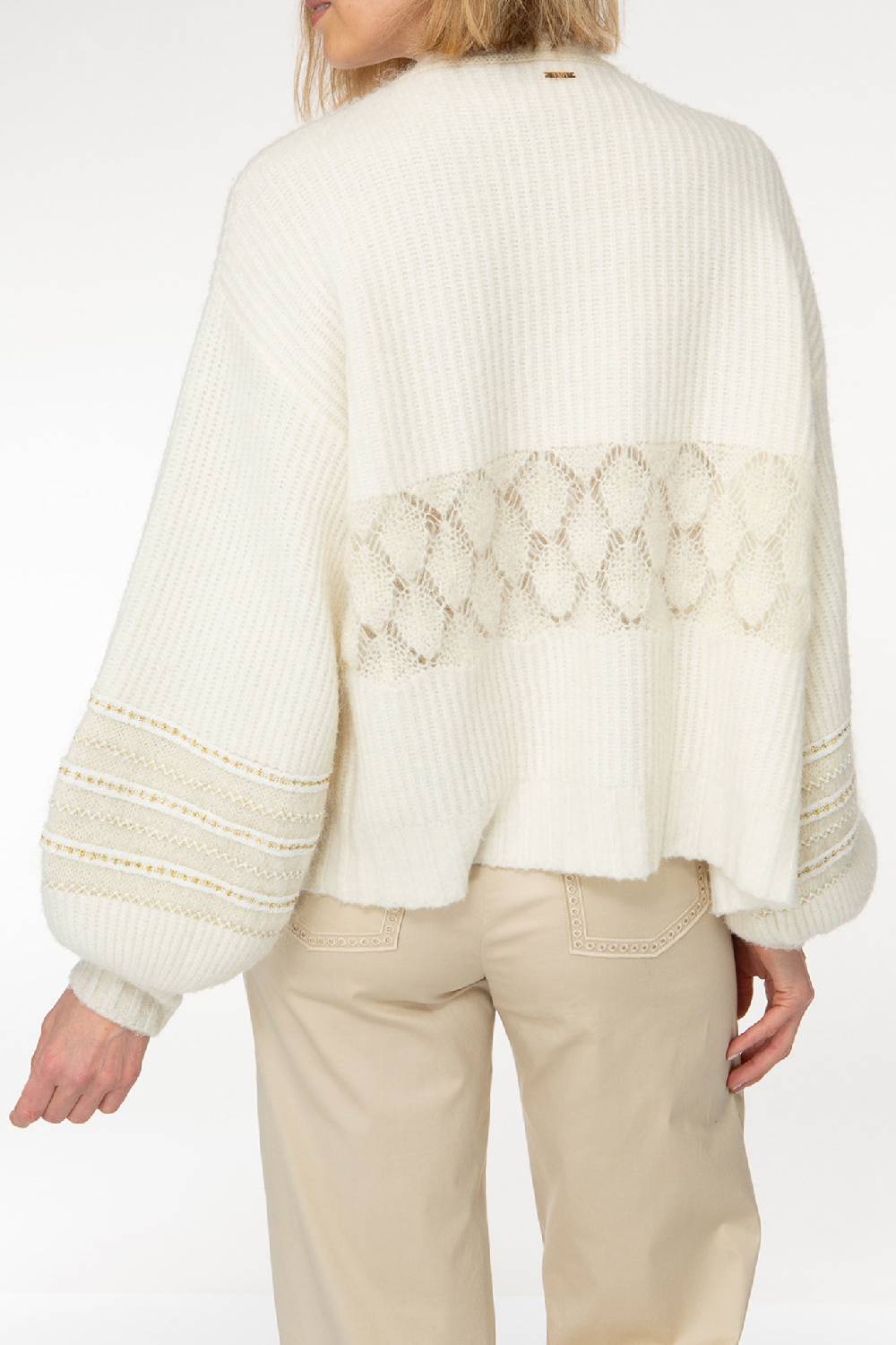 IVI GmbH SOLID KNIT Cardigan mit Zier-Crochet weiß Auslauf