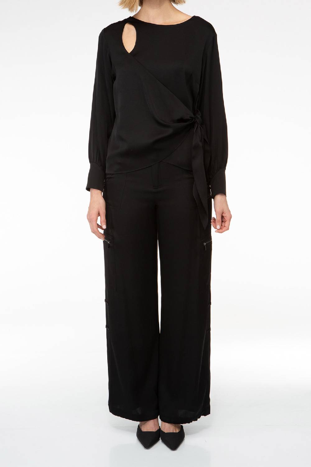 IVI GmbH SOLID SILK Seidenhose mit Cargo-Details schwarz Blitzverkäufe