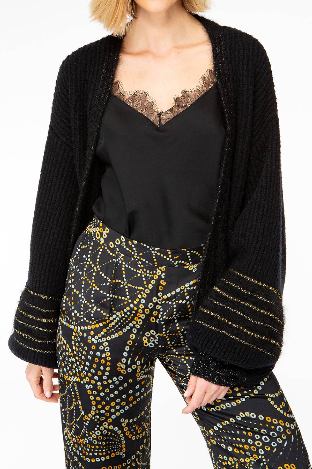 IVI GmbH SOLID KNIT Cardigan mit Zier-Crochet schwarz Fabrikverkauf