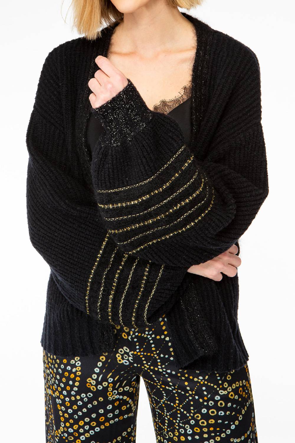 IVI GmbH SOLID KNIT Cardigan mit Zier-Crochet schwarz Fabrikverkauf