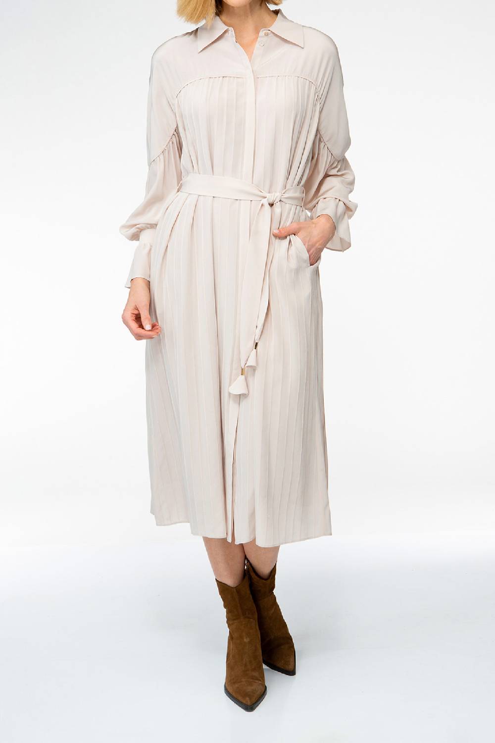 IVI GmbH FANCY Plissé Kleid aus Seiden-Georgette taupe Verkauf