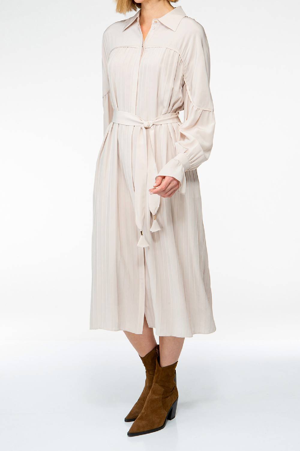IVI GmbH FANCY Plissé Kleid aus Seiden-Georgette taupe Verkauf