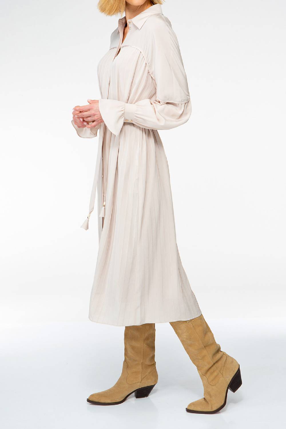 IVI GmbH FANCY Plissé Kleid aus Seiden-Georgette taupe Verkauf