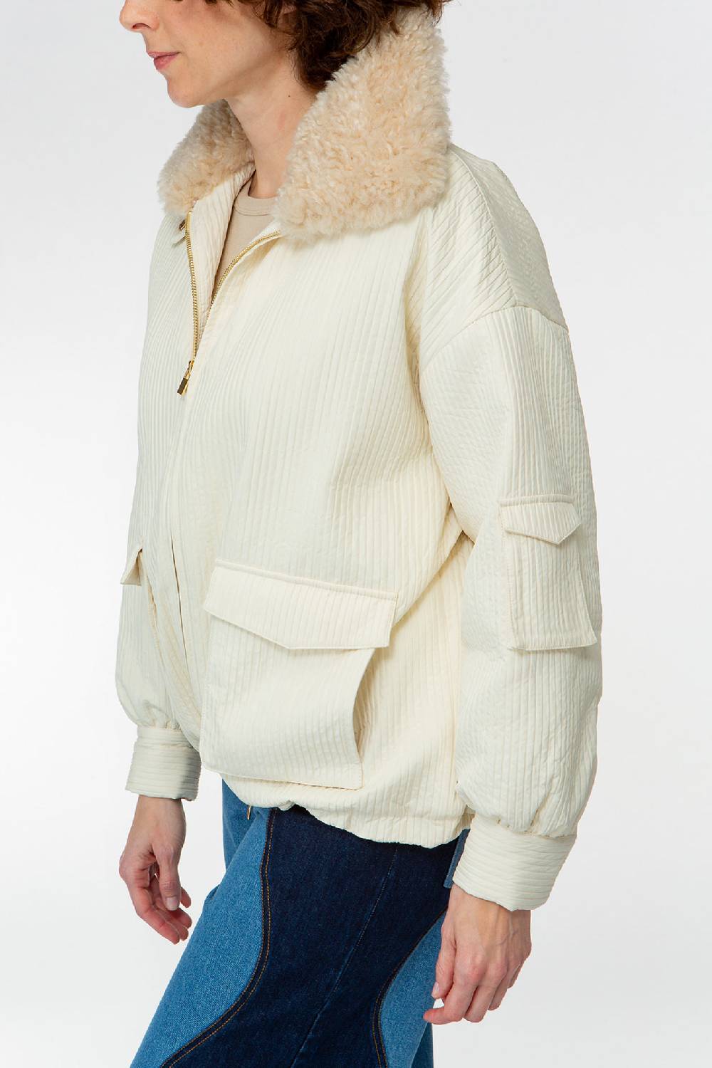 IVI GmbH OUTERWEAR Pilotenjacke mit Fake-Fur Kragen creme-weiß Schlussverkauf