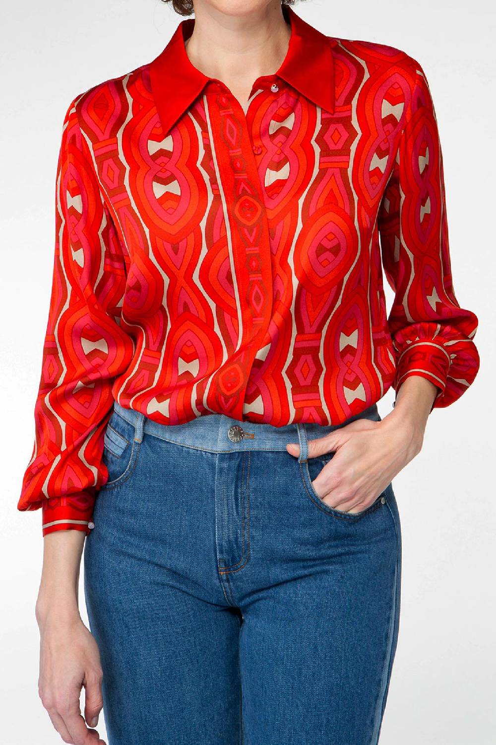 IVI GmbH GRACE Hemdbluse aus Seide rot Schlussverkauf