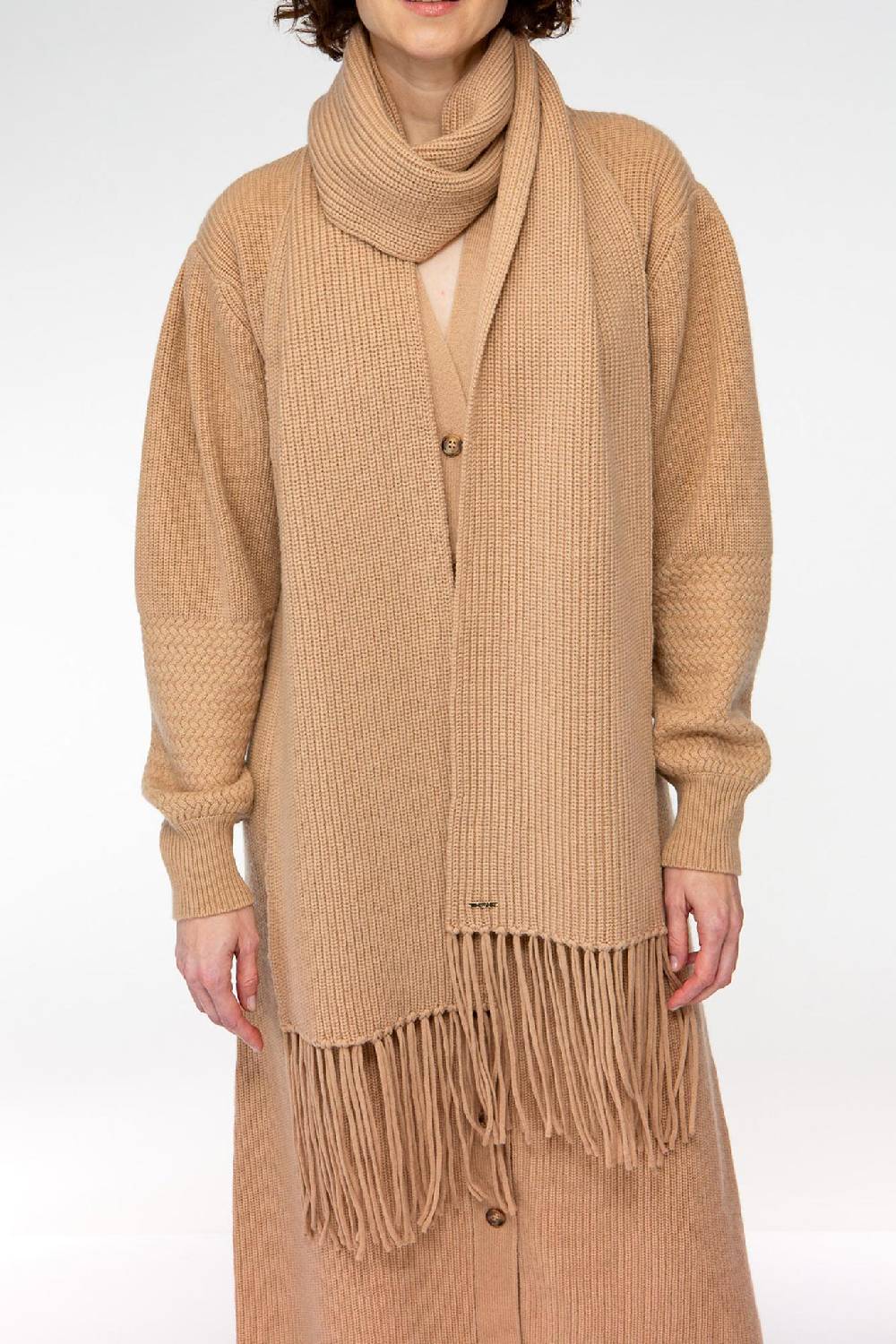 IVI GmbH SOLID KNIT Langer Schal mit Fransen camel Fabrikverkauf