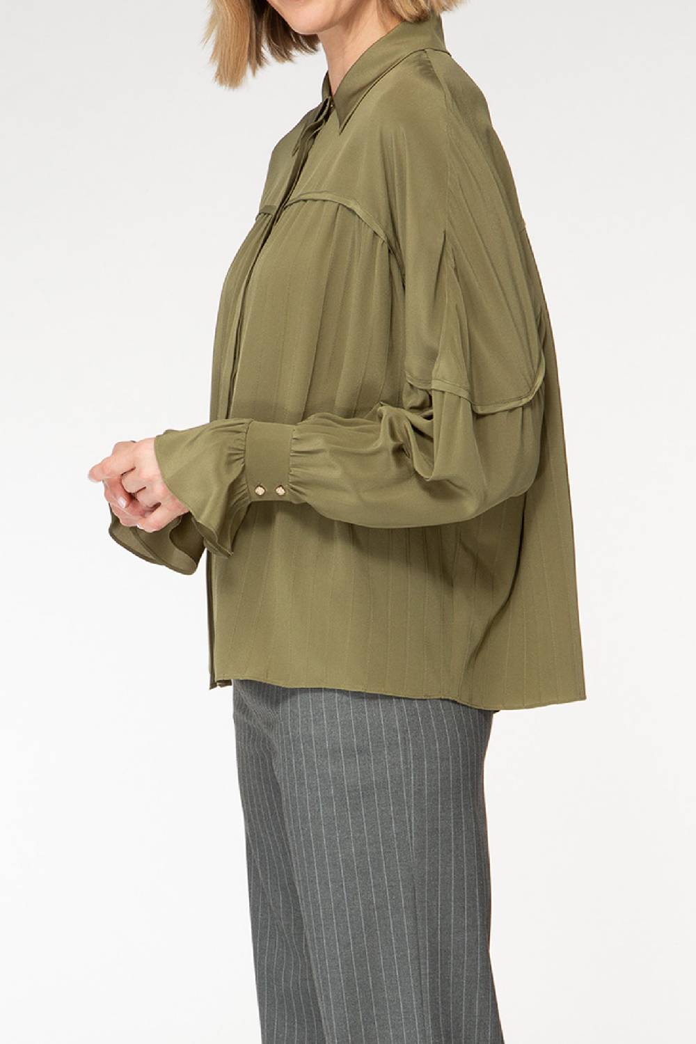 IVI GmbH FANCY Plissé Bluse aus Seiden-Georgette olive Schlussverkauf
