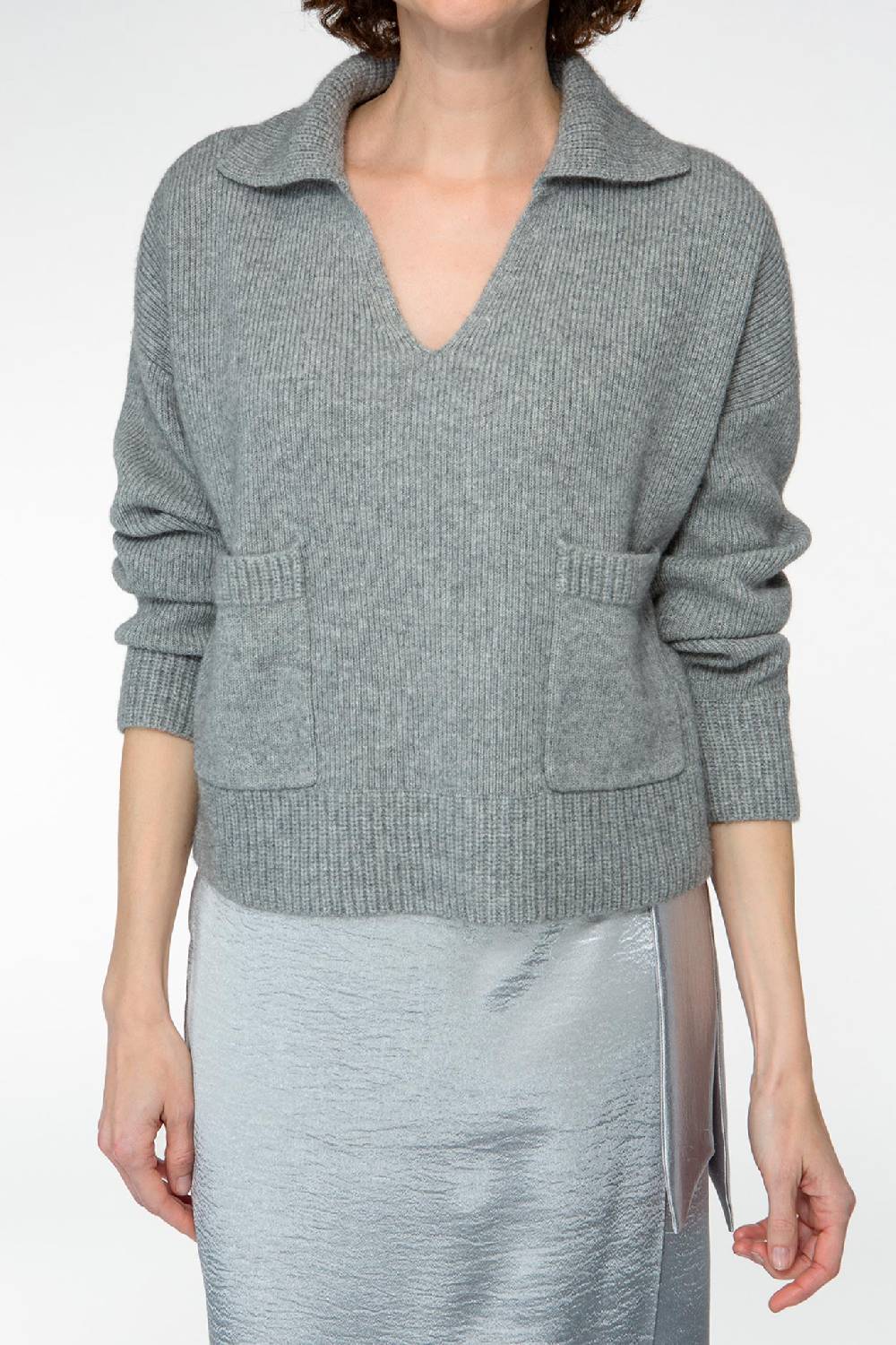IVI GmbH SOLID KNIT Pullover im Troyer-Look grau-melange Fabrikverkauf
