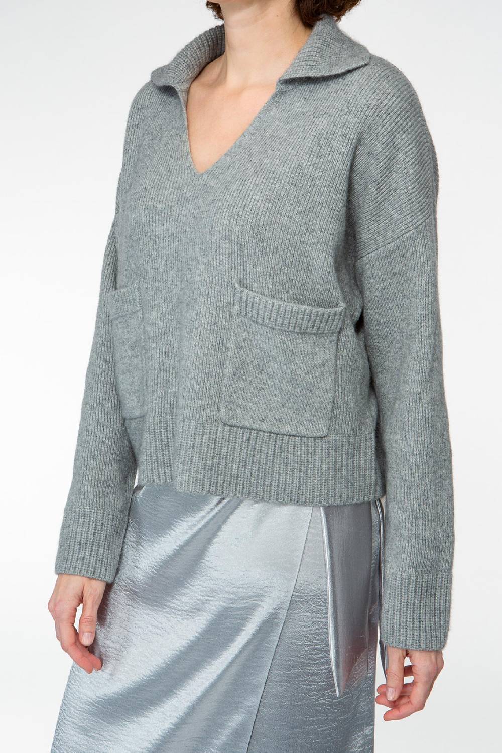IVI GmbH SOLID KNIT Pullover im Troyer-Look grau-melange Fabrikverkauf