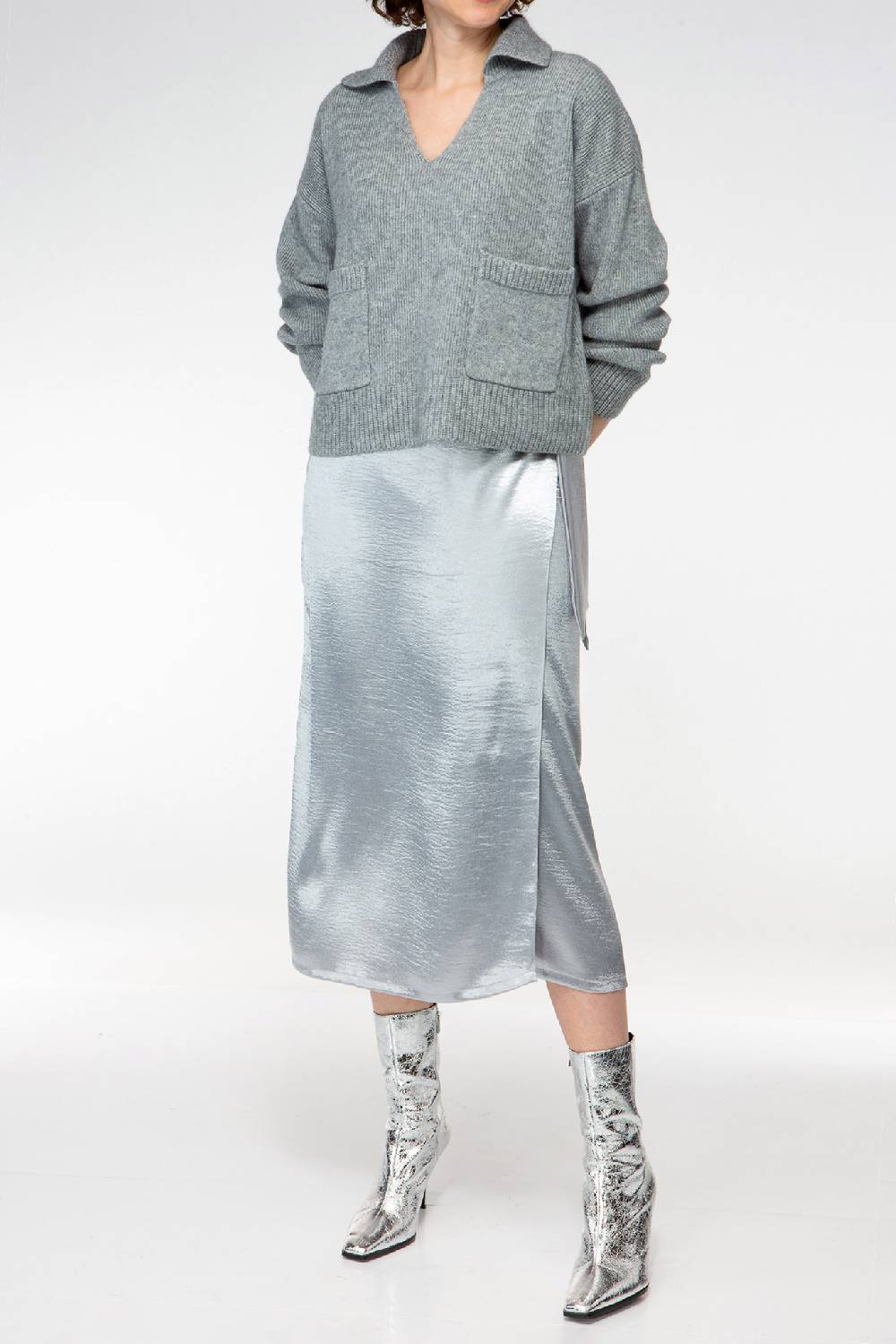 IVI GmbH SOLID KNIT Pullover im Troyer-Look grau-melange Fabrikverkauf