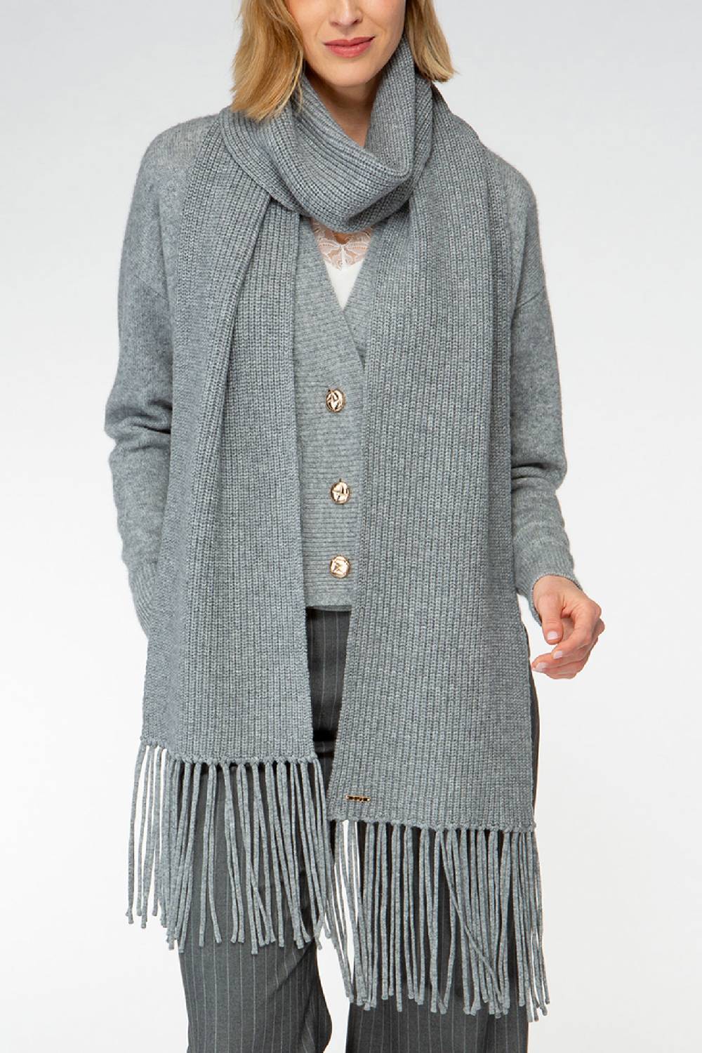 IVI GmbH SOLID KNIT Langer Schal mit Fransen grau-melange Blitzverkäufe