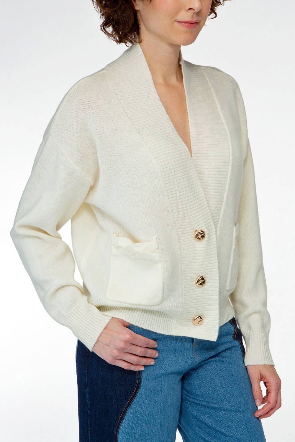 IVI GmbH SOLID KNIT Cardigan mit aufgesetzten Taschen weiß Schlussverkauf