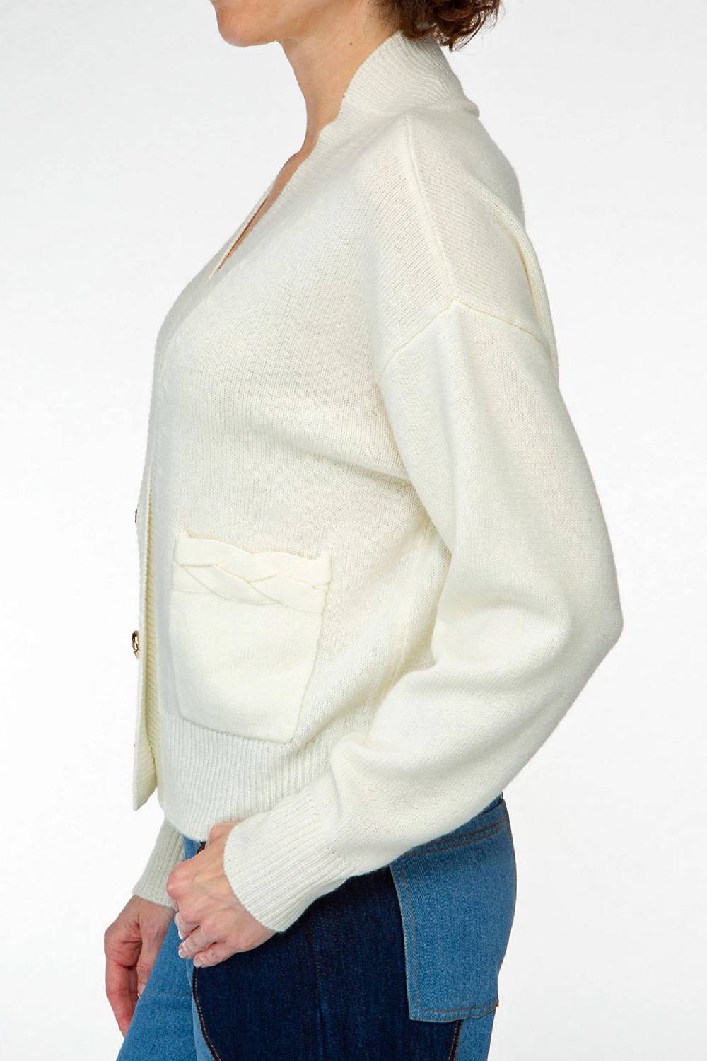 IVI GmbH SOLID KNIT Cardigan mit aufgesetzten Taschen weiß Schlussverkauf