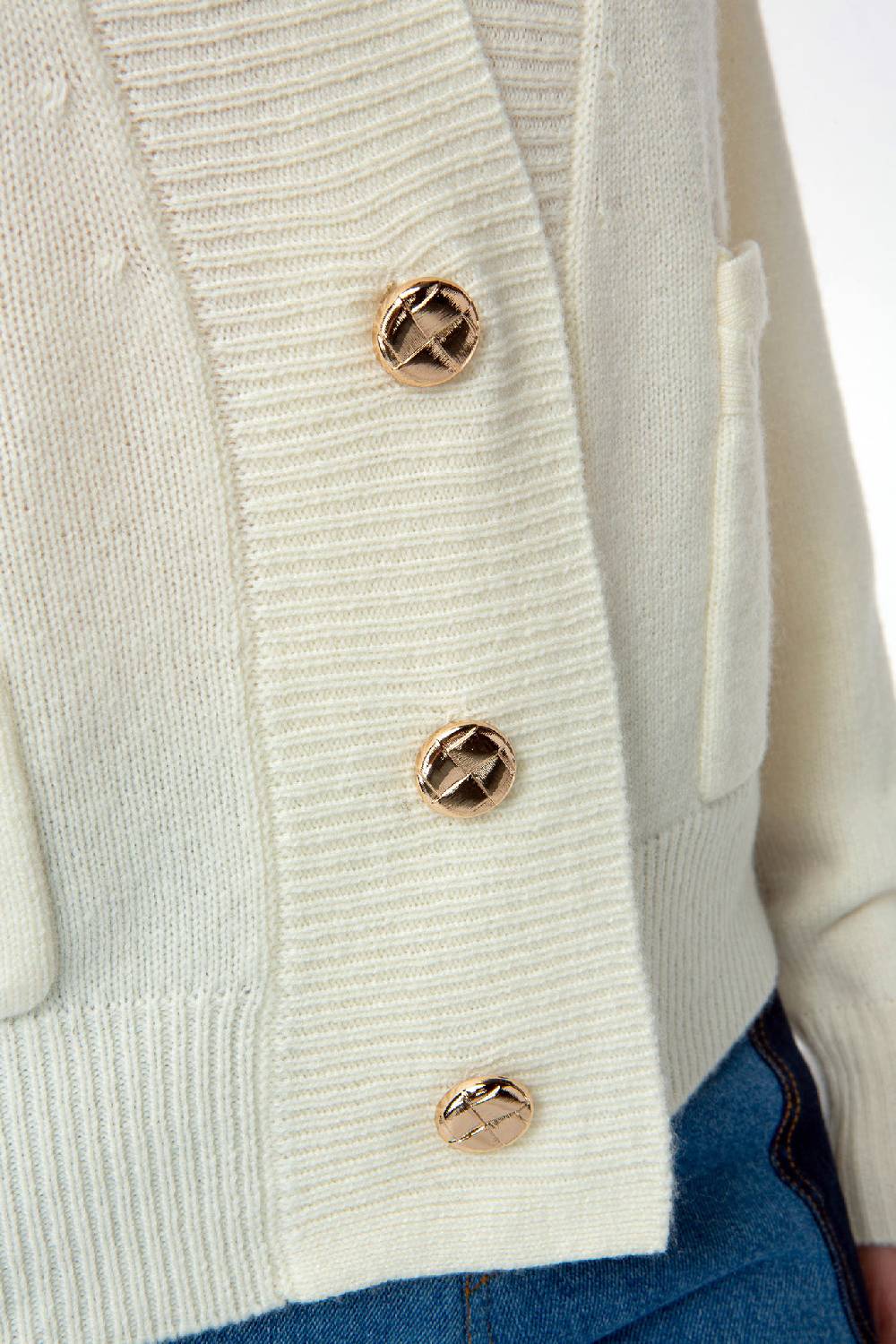 IVI GmbH SOLID KNIT Cardigan mit aufgesetzten Taschen weiß Schlussverkauf