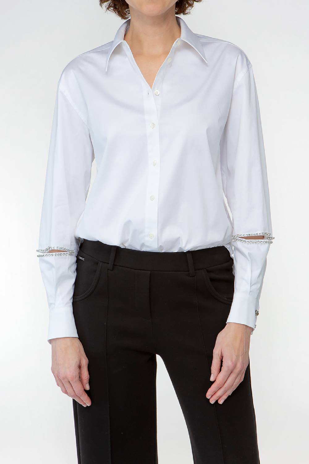 IVI GmbH COTTON Hemdbluse aus Baumwoll-Popeline mit Schlitzdetails und Strasssteinen Auslauf