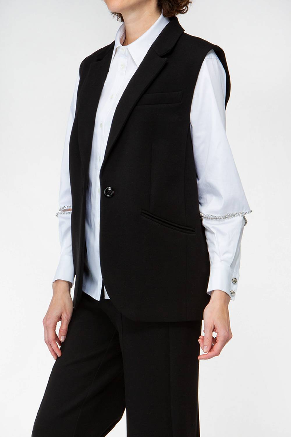 IVI GmbH COTTON Hemdbluse aus Baumwoll-Popeline mit Schlitzdetails und Strasssteinen Auslauf