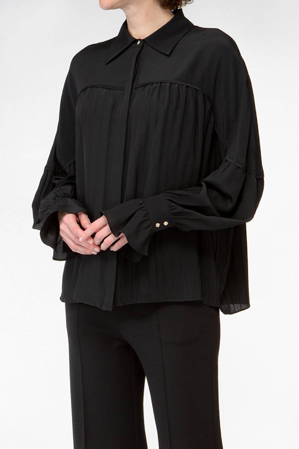 IVI GmbH FANCY Plissé Bluse aus Seiden-Georgette schwarz Hotsell