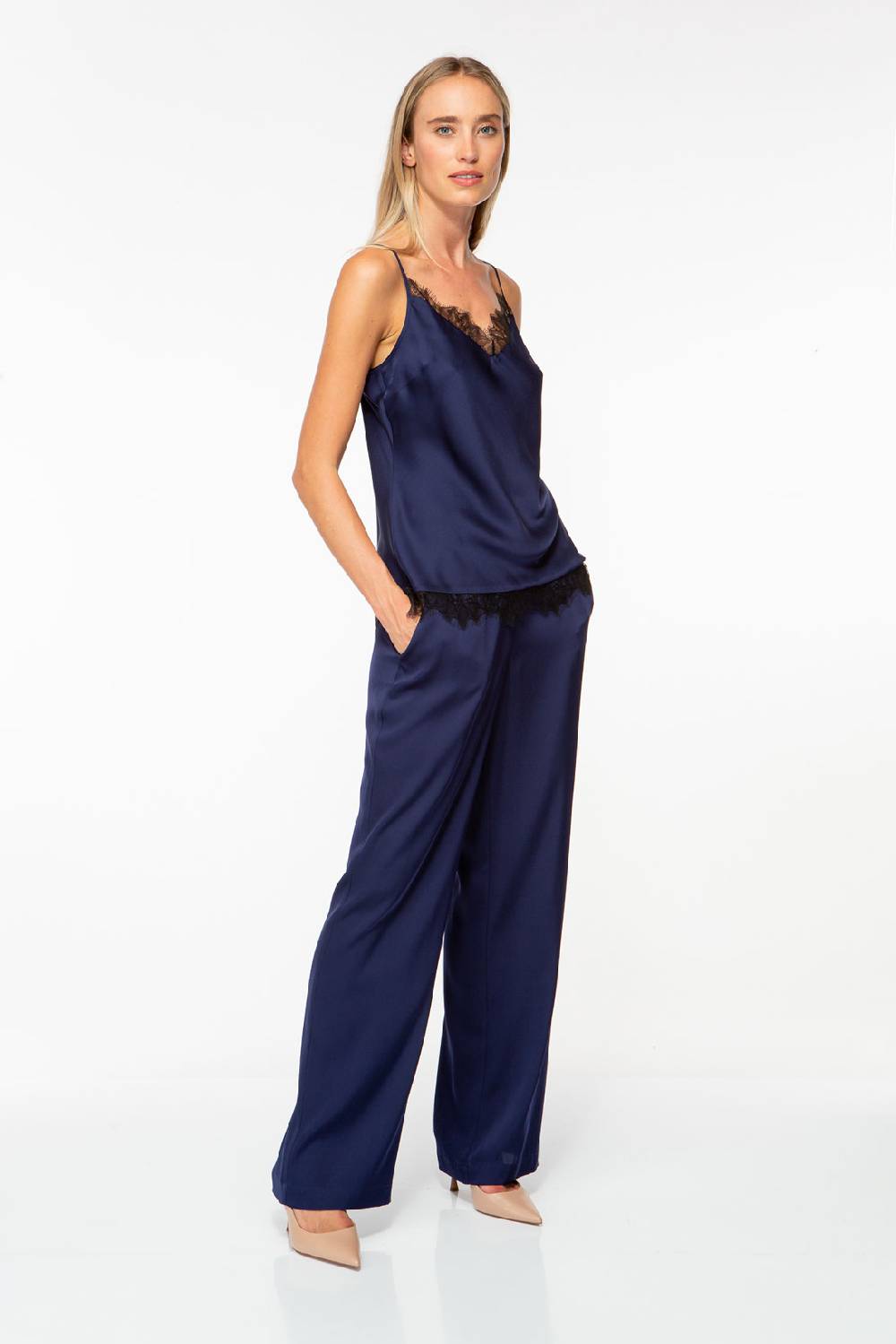 IVI GmbH SOLID SILK Top mit Spitze navy Günstiger Verkauf